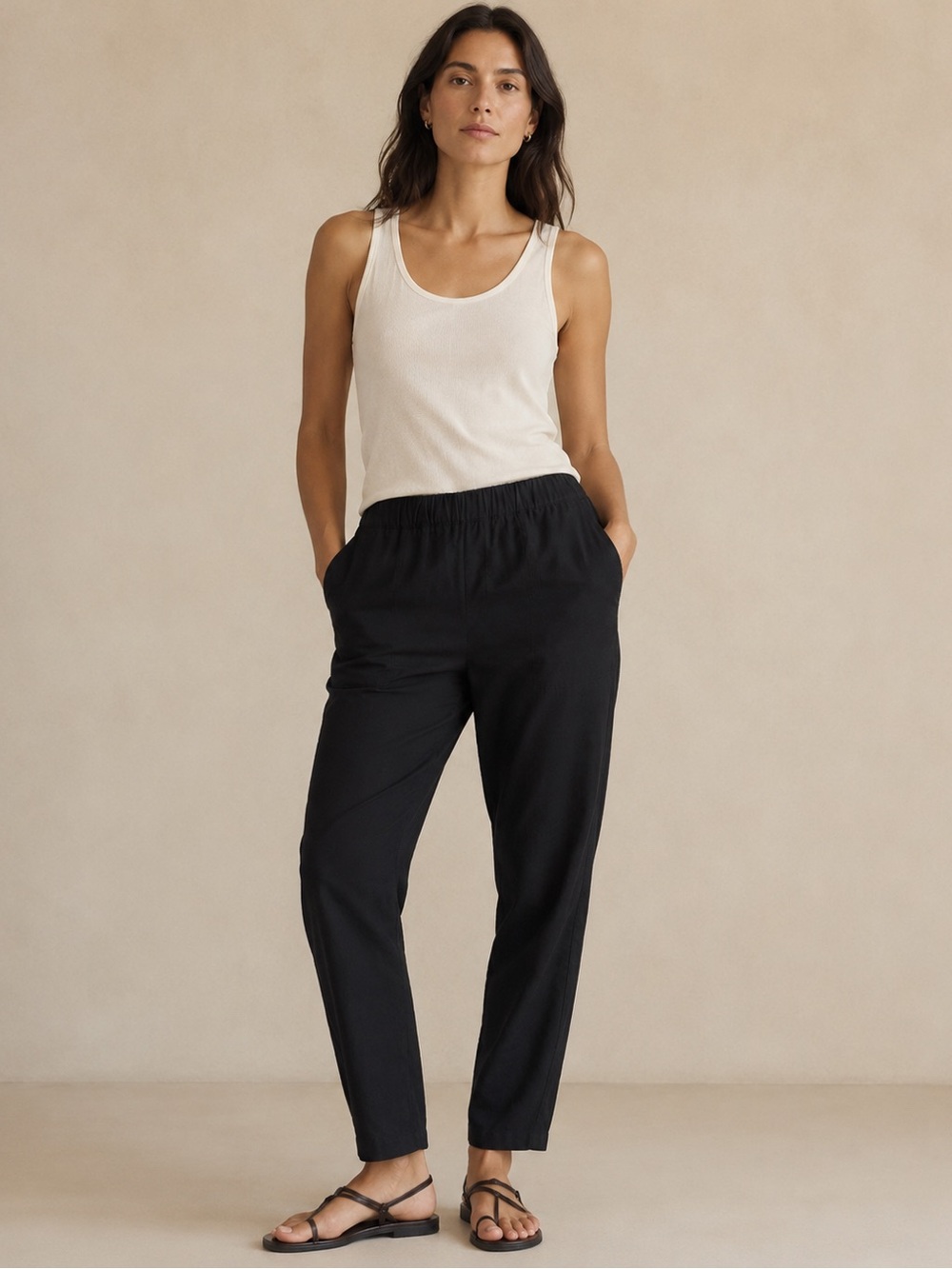 Eileen Fisher S Textured Pull On Pant Straight Tapered Classic Preppy Eco Office